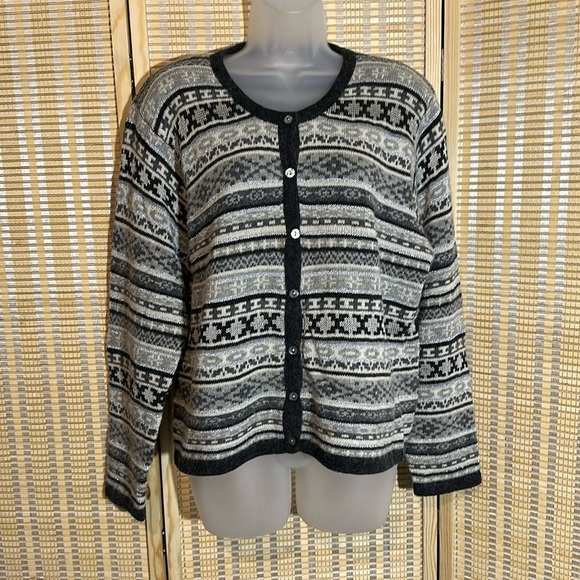 Appleseed's Gray White Metallic Silver Striped Knit Cardigan Sweater XL - Picture 1 of 16